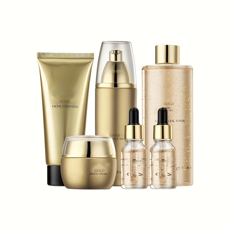 ✨ 6pcs Golden Skincare Set 🧴💛 – Hydrating Premium Facial Kit 💧, Radiant & Flawless Skin ✨, Care for Delicate Skin 🌸, Perfect Valentine’s Gift 🎁 for Her 💖