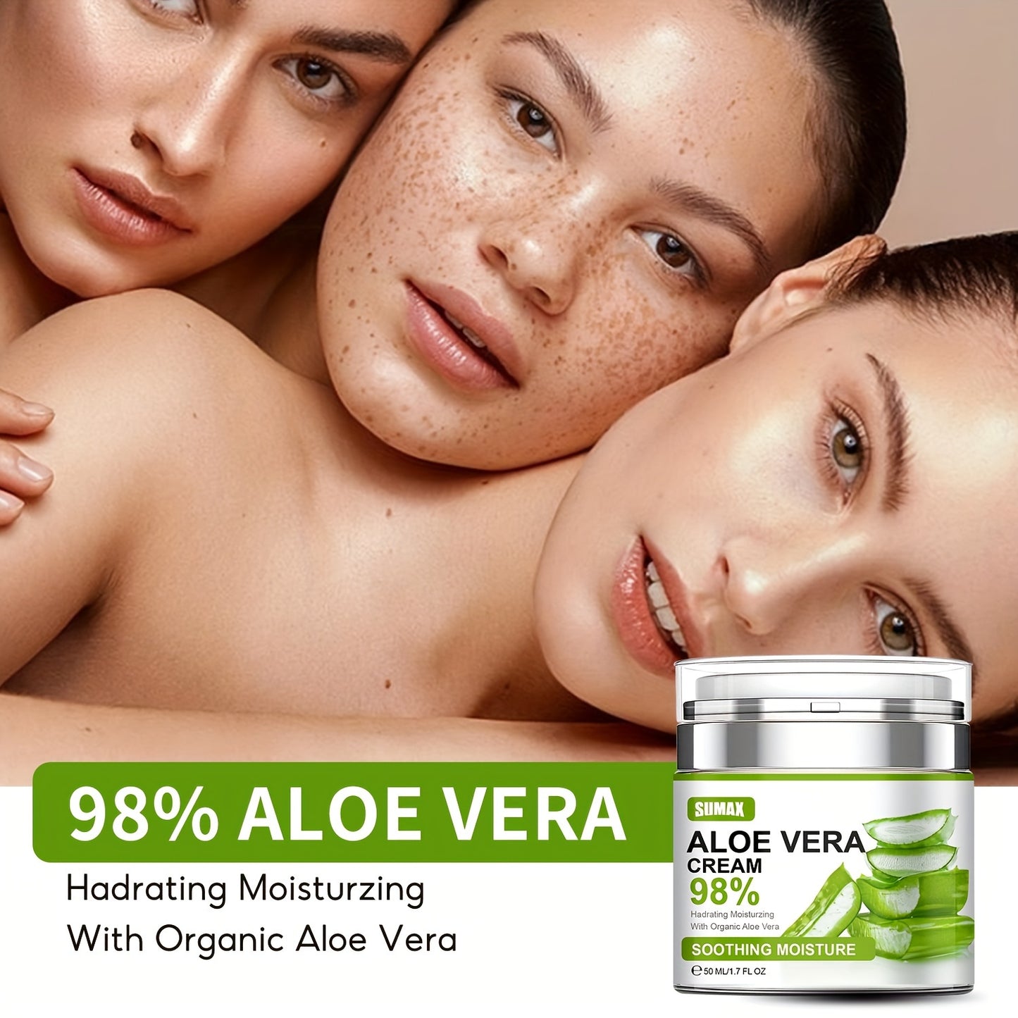 🌿💧 1.69oz Aloe Vera Moisturizing Cream ✨ – 96% Pure Aloe Vera 🍃, Deep Hydration & Nourishment 🌸, Fights Dryness 🛡️, Daily Skincare for Men 👨 & Women 👩