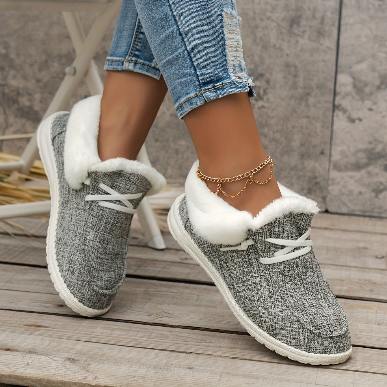 Women’s Fleece-Lined Canvas Shoes – Warm Thermal Slip-On Low-Top Winter Flats
