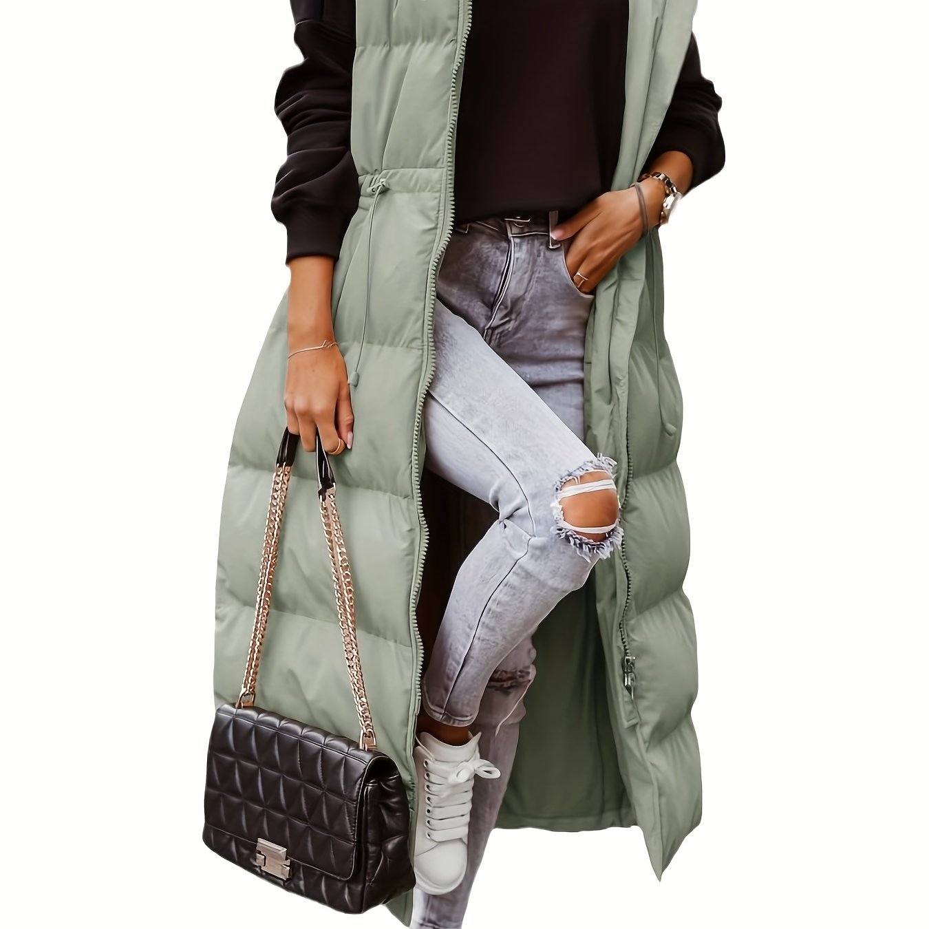 Women’s Long Quilted Hooded Maxi Puffer Vest