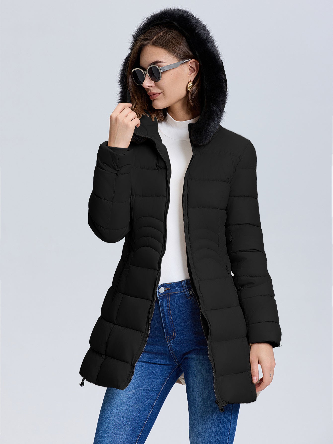 🧥❄️ Women's Slim-Fit Winter Puffer Jacket ✨ Removable Faux Fur Hood | Windproof | Waist-Cinching | Stand Collar ⛄ Hand Washable | Cold Weather Outerwear | Stylish Winter Coat for Women 💖