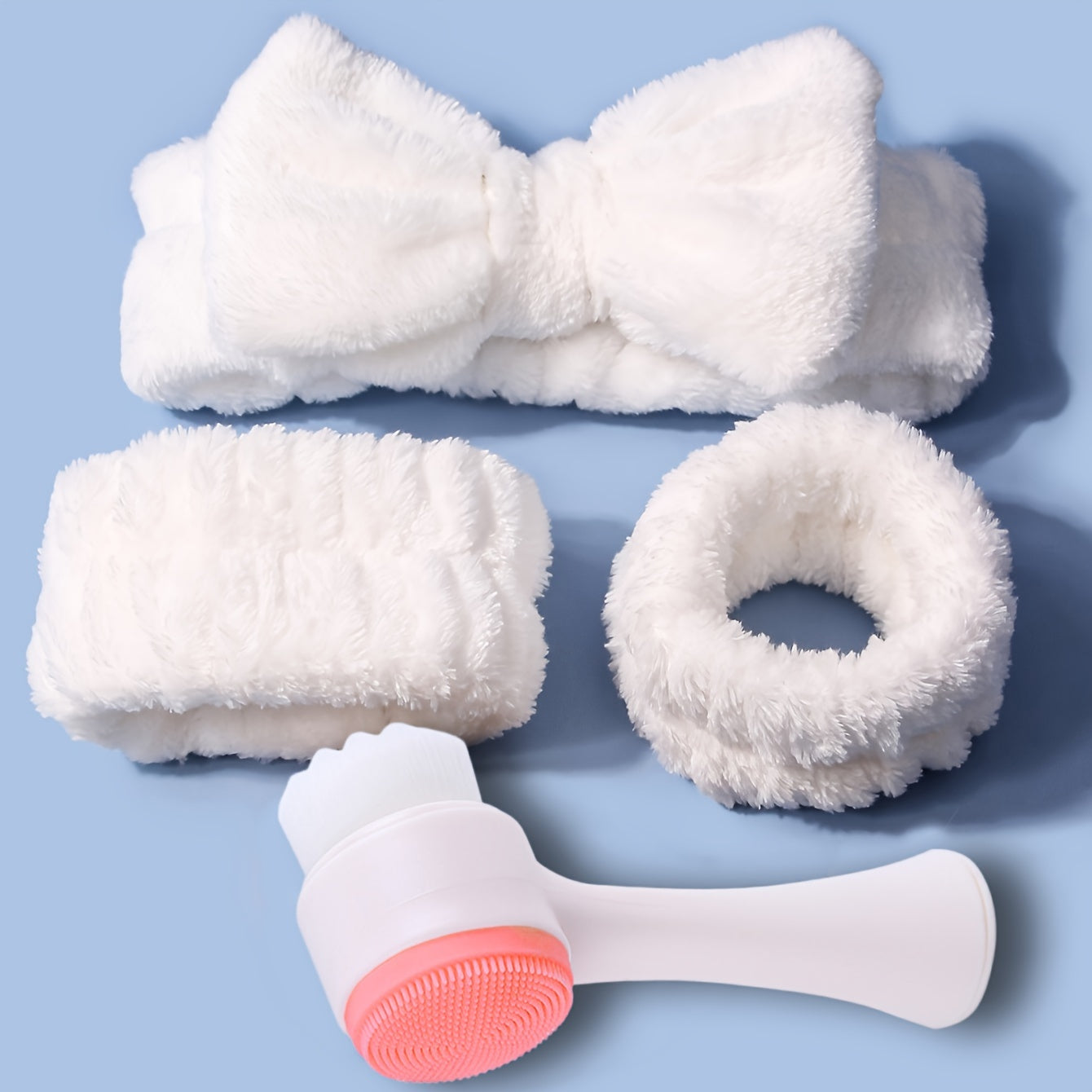 π 3D Double Silicone Facial Brush π§΄πββοΈ β Soft Bristles πͺ₯, Exfoliating πΏ, Double-Sided, with Coral Fleece Headband π β Skincare & Travel Friendly βοΈ