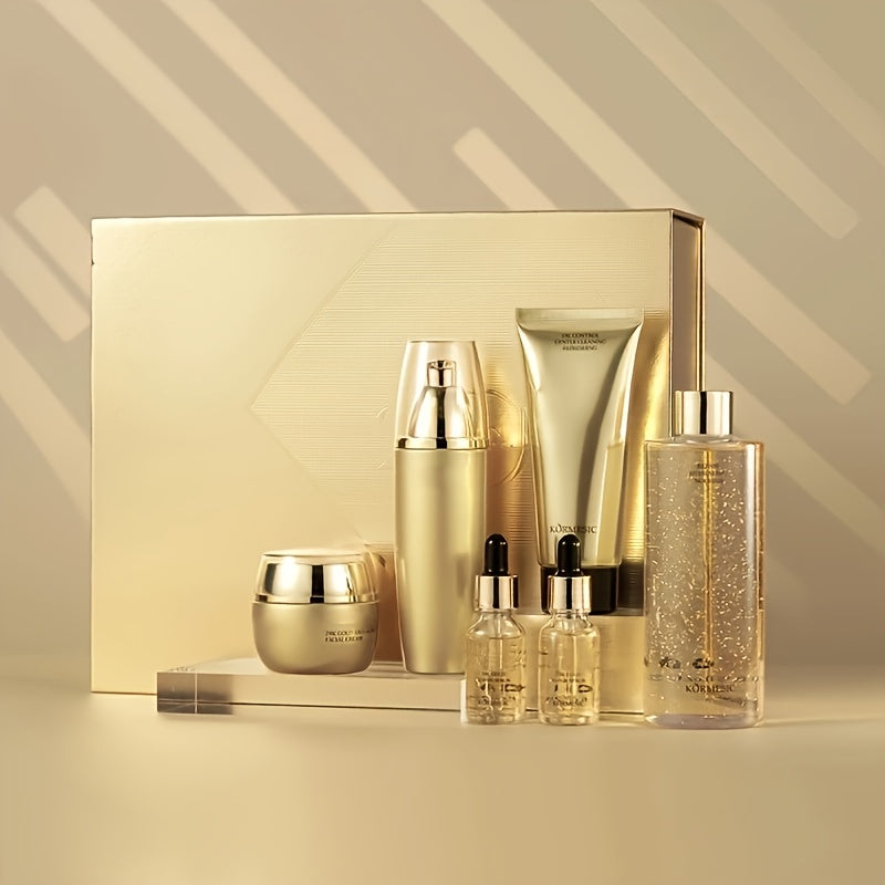 ✨ 6pcs Golden Skincare Set 🧴💛 – Hydrating Premium Facial Kit 💧, Radiant & Flawless Skin ✨, Care for Delicate Skin 🌸, Perfect Valentine’s Gift 🎁 for Her 💖