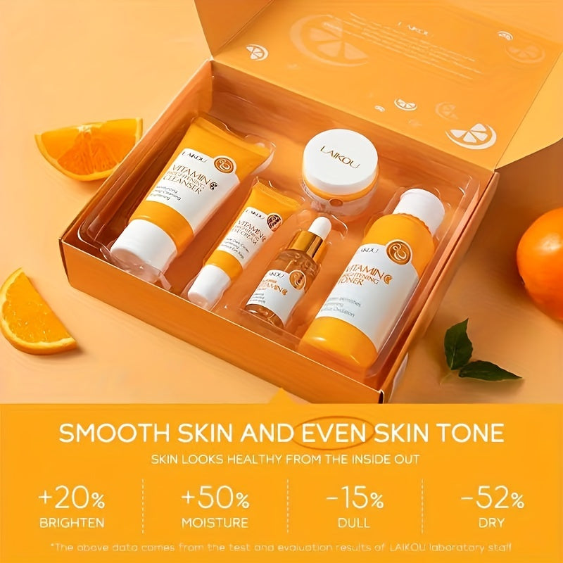 π LAIKOU Vitamin C Series 5 pcs π§΄π§πππ β Cleanser, Toner, Serum, Eye Cream & Moisturizing Cream β¨ Unisex, Brightening & Hydrating, Skincare Gift π