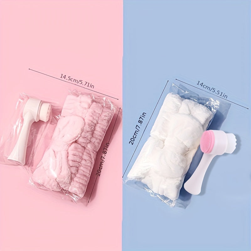 π 3D Double Silicone Facial Brush π§΄πββοΈ β Soft Bristles πͺ₯, Exfoliating πΏ, Double-Sided, with Coral Fleece Headband π β Skincare & Travel Friendly βοΈ