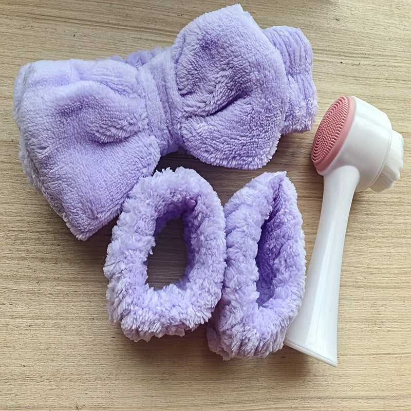 π 3D Double Silicone Facial Brush π§΄πββοΈ β Soft Bristles πͺ₯, Exfoliating πΏ, Double-Sided, with Coral Fleece Headband π β Skincare & Travel Friendly βοΈ