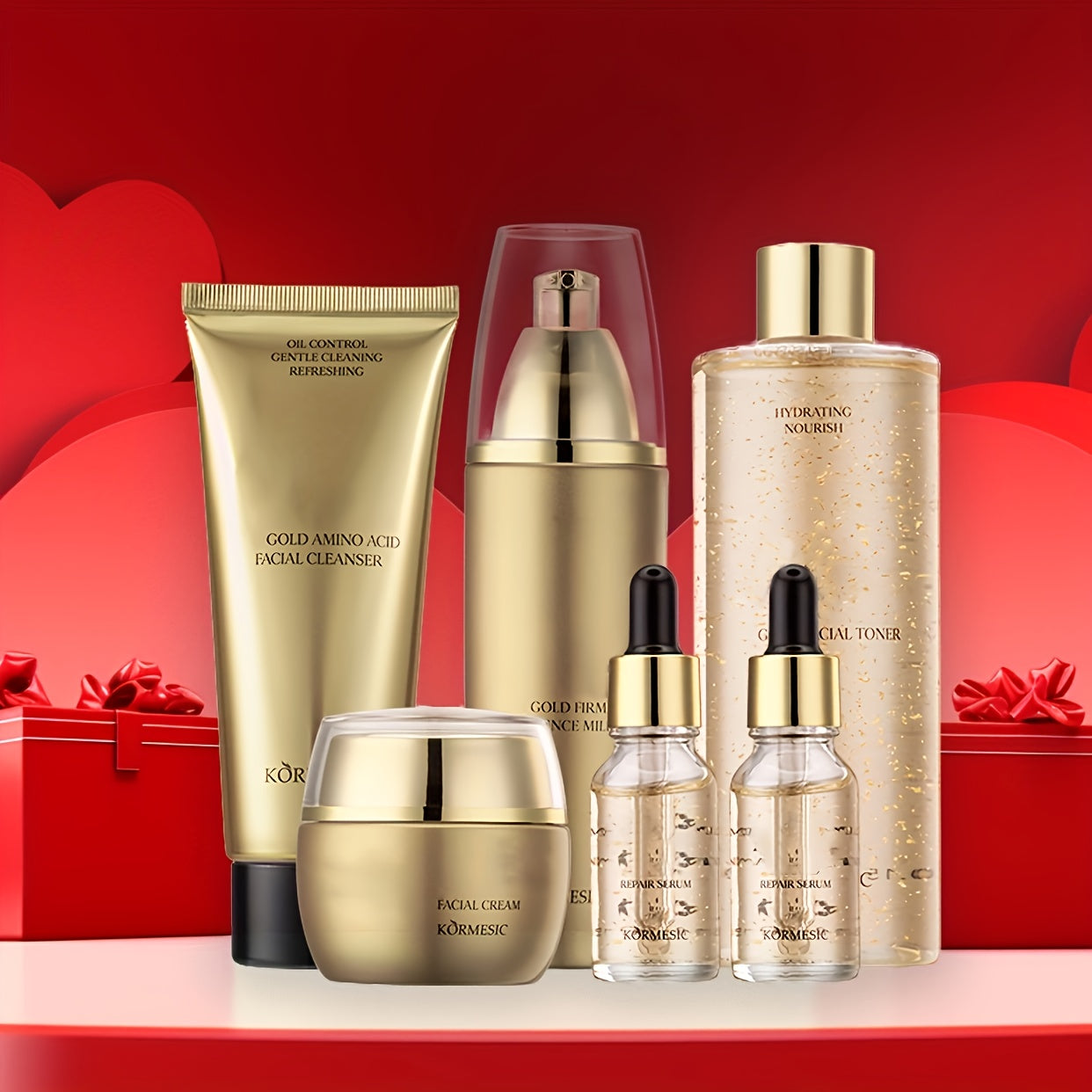 ✨ 6pcs Golden Skincare Set 🧴💛 – Hydrating Premium Facial Kit 💧, Radiant & Flawless Skin ✨, Care for Delicate Skin 🌸, Perfect Valentine’s Gift 🎁 for Her 💖