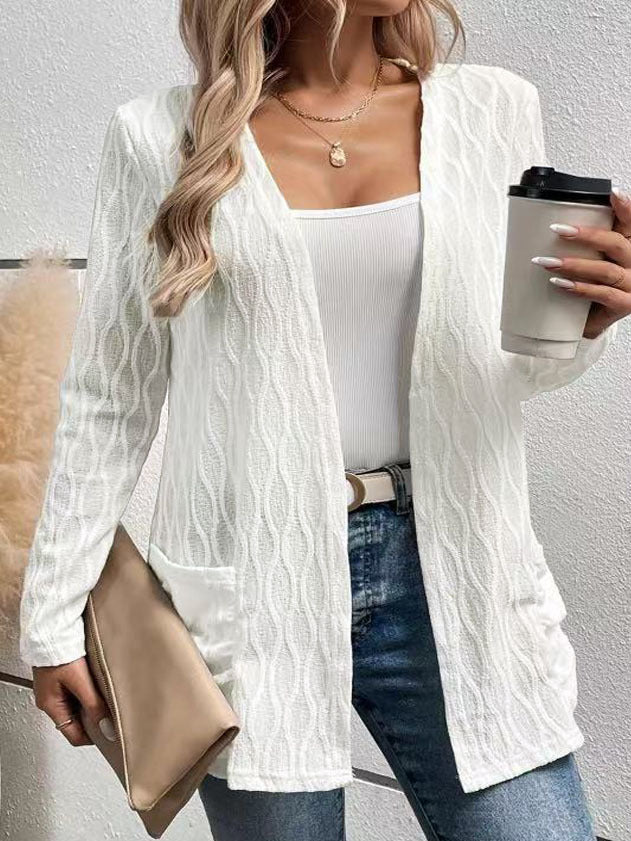 Women’s Hollow-Out Knitted Long-Sleeve Cardigan for Casual & Commuting Wear