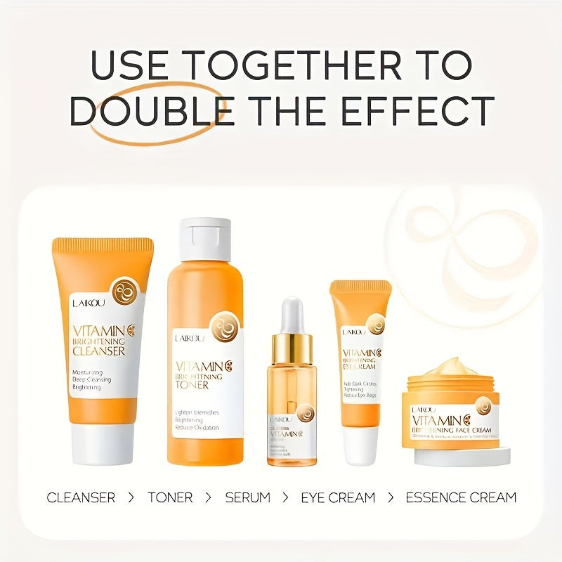 π LAIKOU Vitamin C Series 5 pcs π§΄π§πππ β Cleanser, Toner, Serum, Eye Cream & Moisturizing Cream β¨ Unisex, Brightening & Hydrating, Skincare Gift π