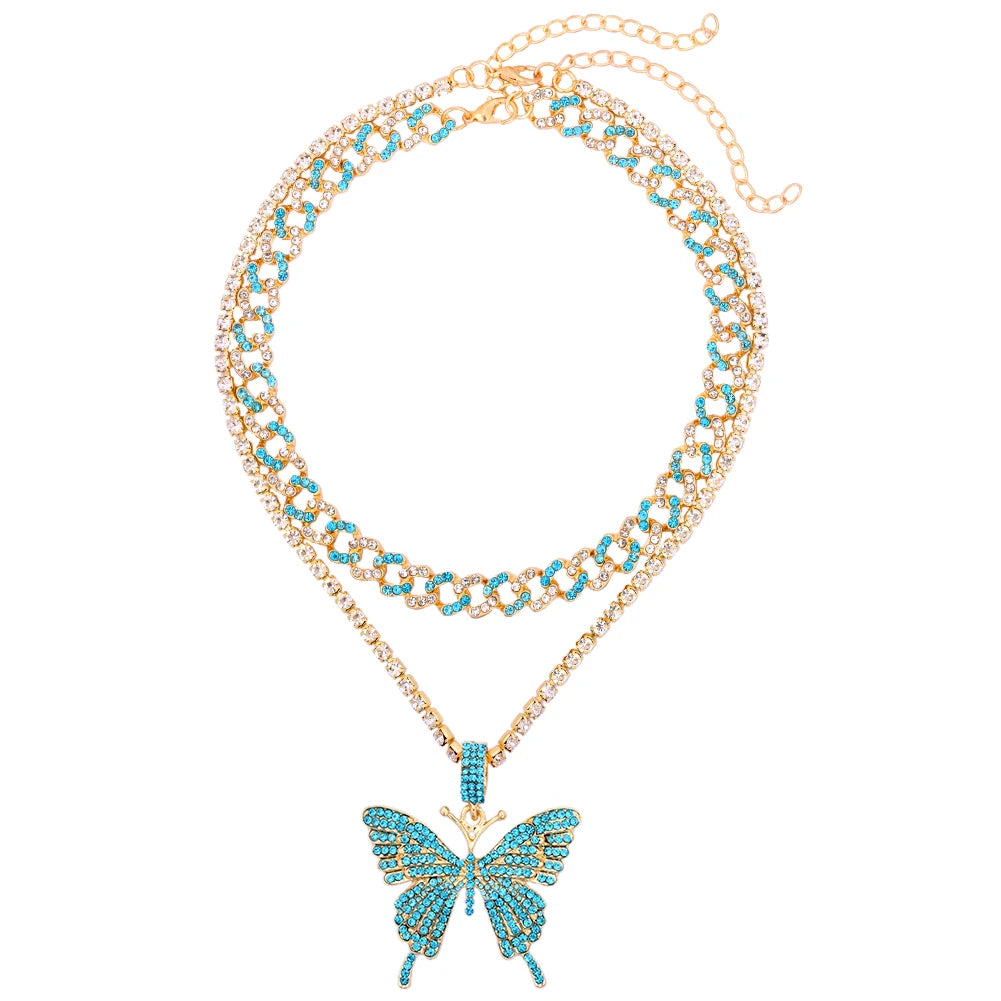 π¦π Bling Butterfly Pendant Necklace β Crystal Cuban Chain for Women β¨πΈ