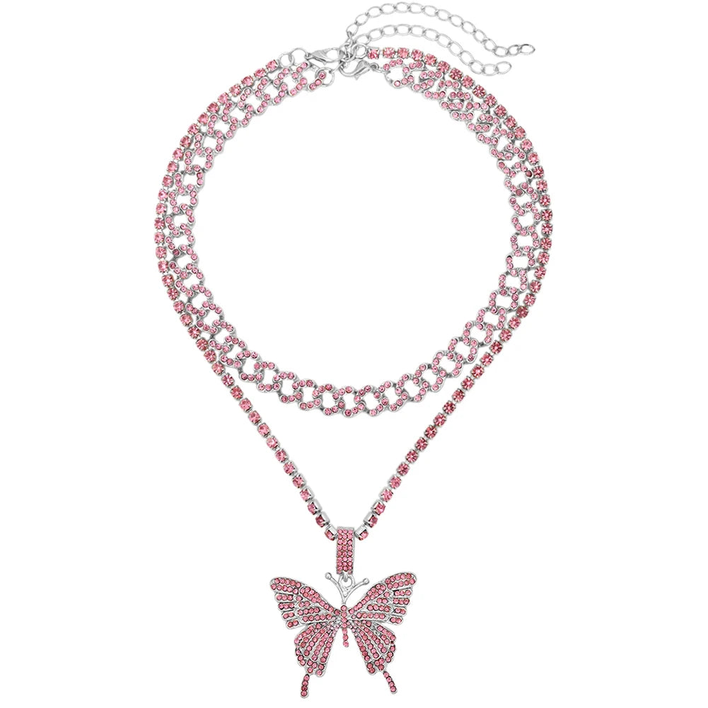 π¦π Bling Butterfly Pendant Necklace β Crystal Cuban Chain for Women β¨πΈ