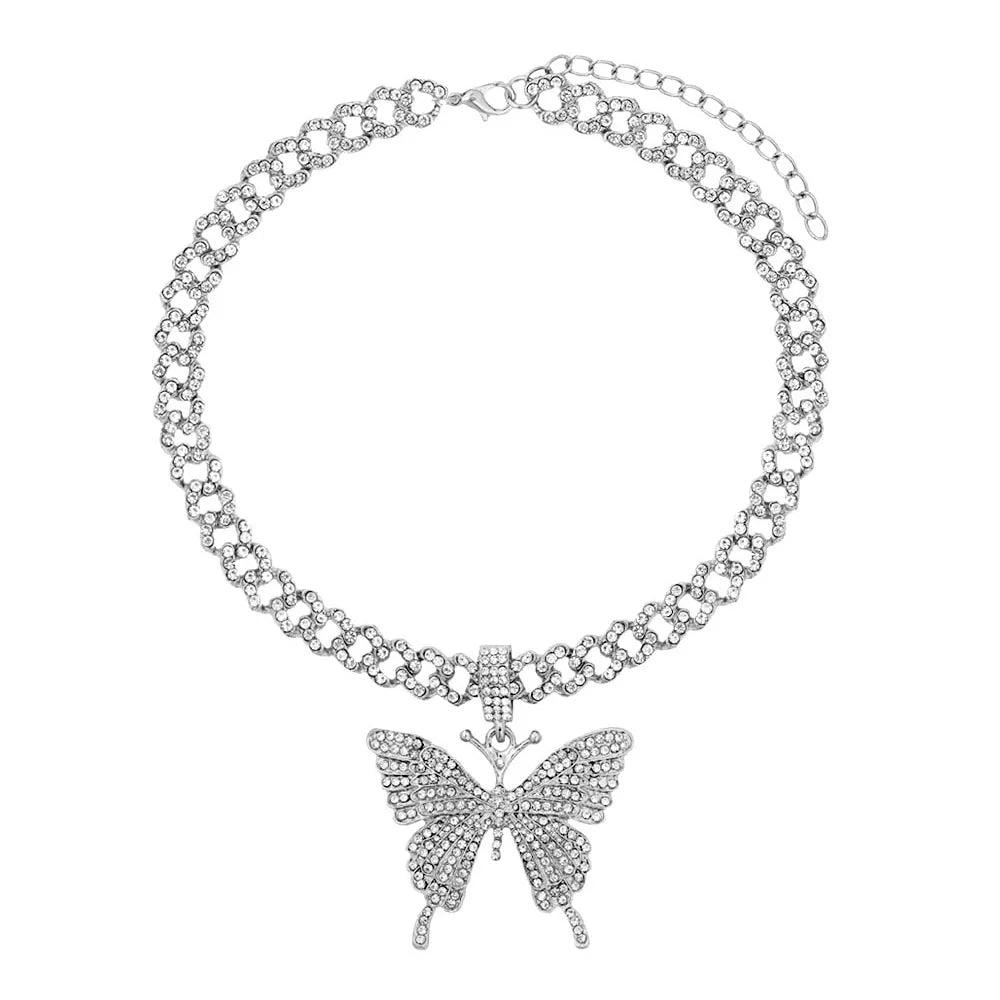 π¦π Bling Butterfly Pendant Necklace β Crystal Cuban Chain for Women β¨πΈ