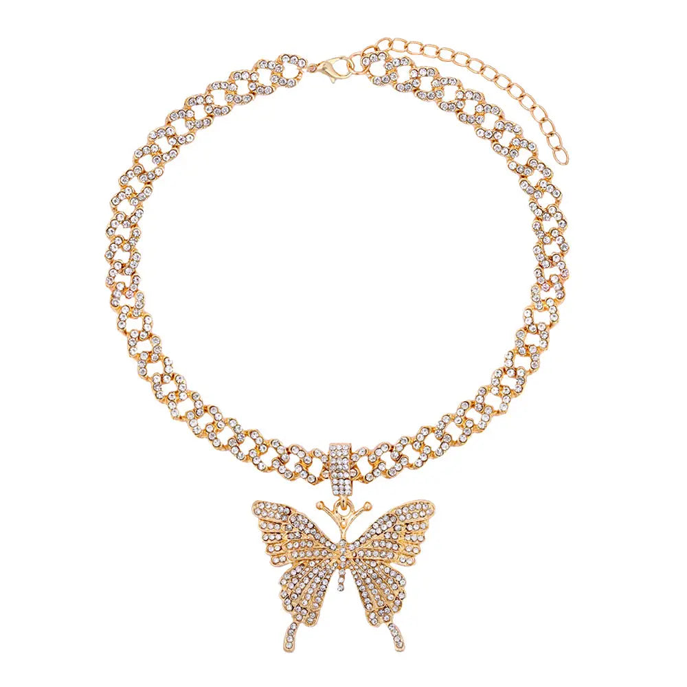π¦π Bling Butterfly Pendant Necklace β Crystal Cuban Chain for Women β¨πΈ