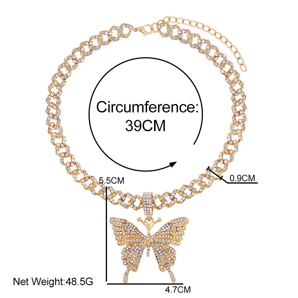 π¦π Bling Butterfly Pendant Necklace β Crystal Cuban Chain for Women β¨πΈ