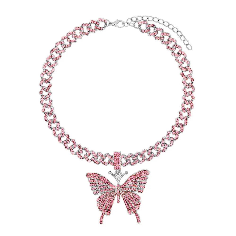 π¦π Bling Butterfly Pendant Necklace β Crystal Cuban Chain for Women β¨πΈ