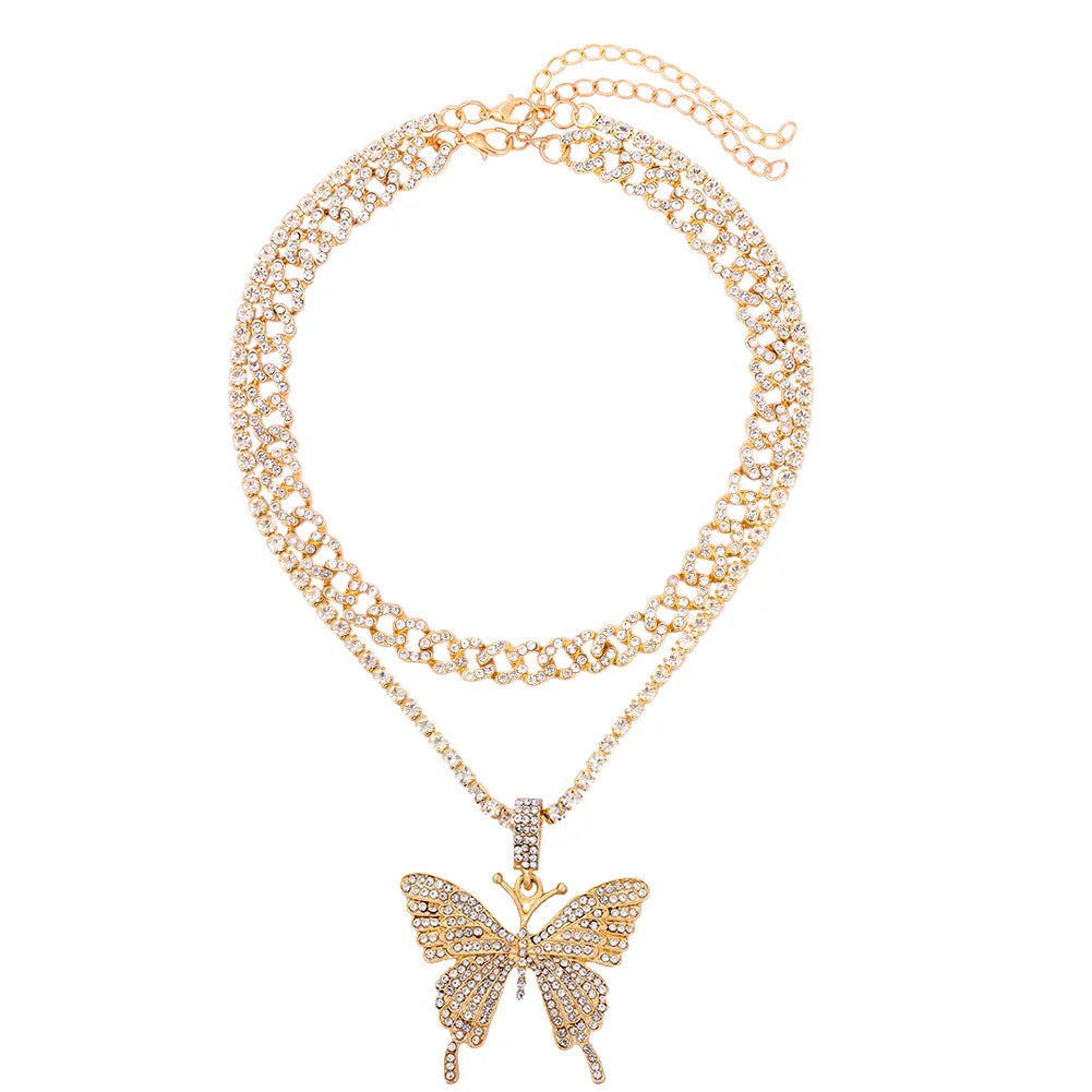 π¦π Bling Butterfly Pendant Necklace β Crystal Cuban Chain for Women β¨πΈ