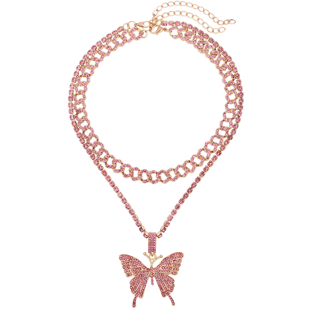 π¦π Bling Butterfly Pendant Necklace β Crystal Cuban Chain for Women β¨πΈ