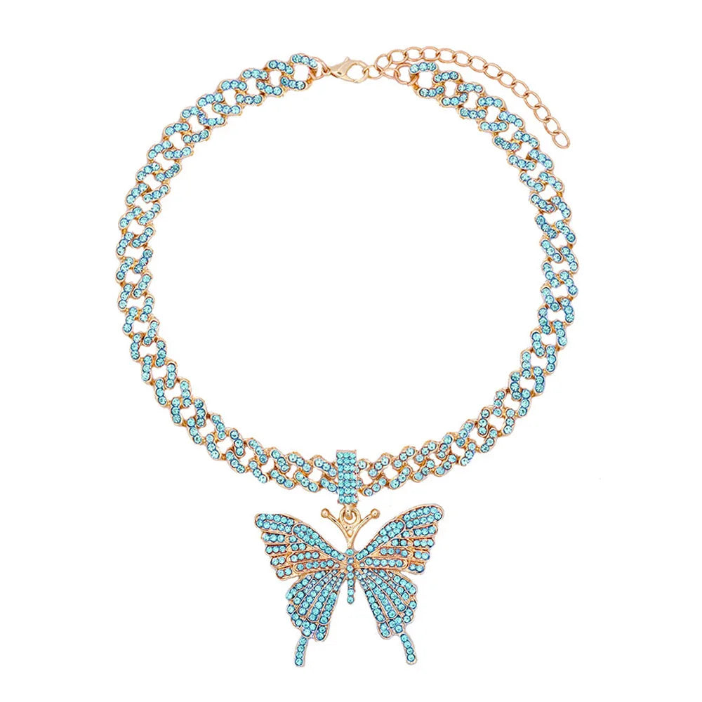 π¦π Bling Butterfly Pendant Necklace β Crystal Cuban Chain for Women β¨πΈ