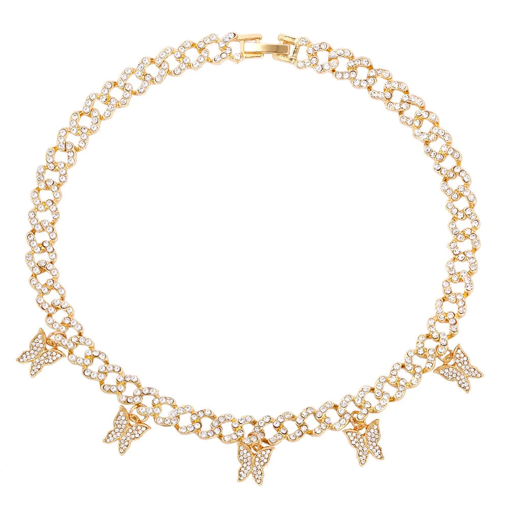 π¦π Bling Butterfly Pendant Necklace β Crystal Cuban Chain for Women β¨πΈ