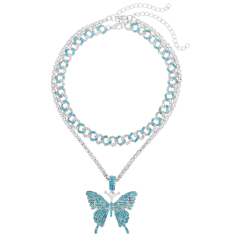 π¦π Bling Butterfly Pendant Necklace β Crystal Cuban Chain for Women β¨πΈ