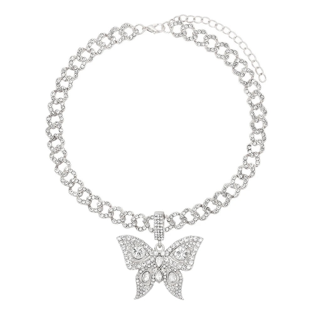 π¦π Bling Butterfly Pendant Necklace β Crystal Cuban Chain for Women β¨πΈ