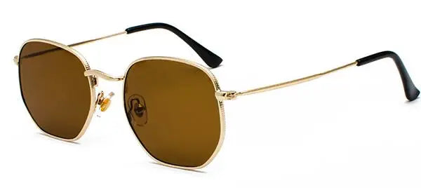 🕶️ Men’s Hexagon Sunglasses 😎 | Unisex Metal Frame ✨ | Retro Gold Tea Shades 🔶 | Fishing & Outdoor Eyewear 🎣🌞 | UV400 Protection 🛡️
