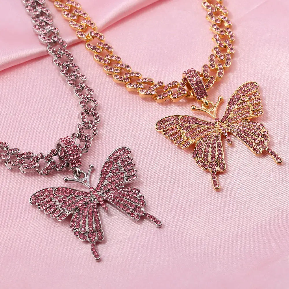 π¦π Bling Butterfly Pendant Necklace β Crystal Cuban Chain for Women β¨πΈ