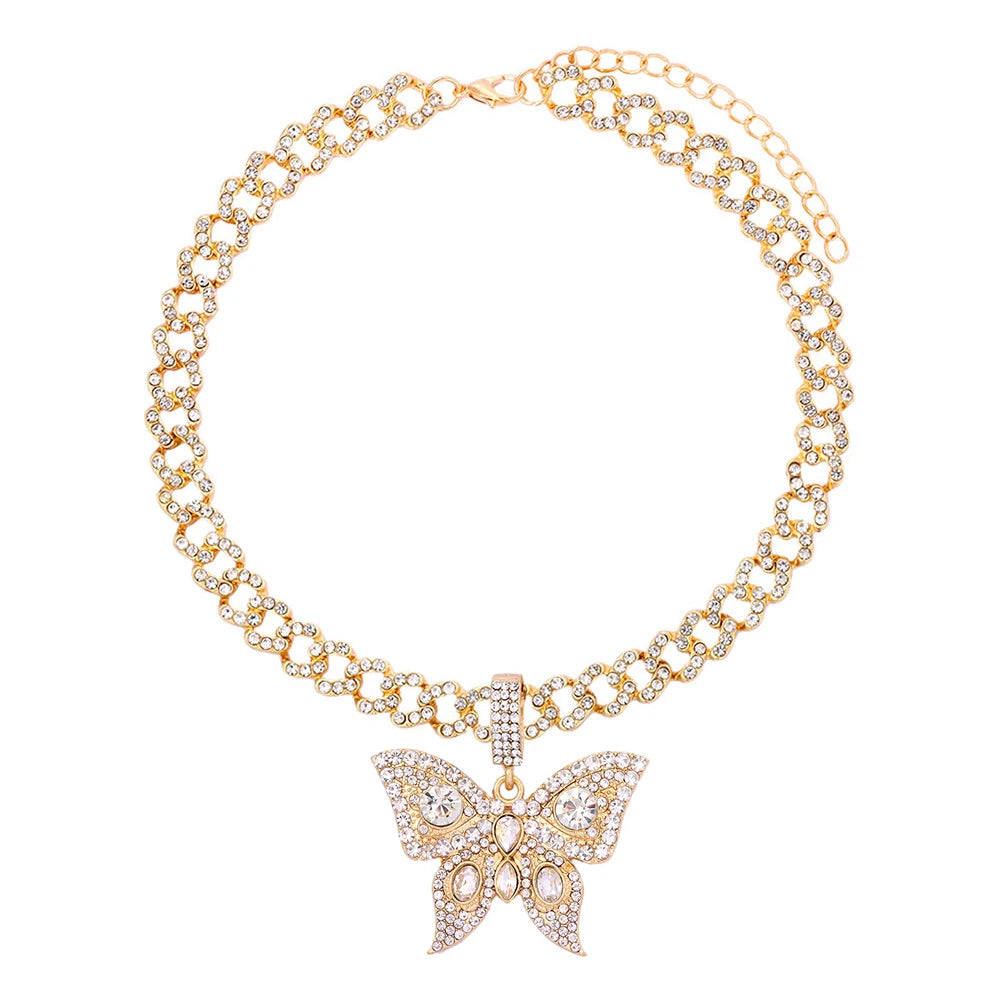 π¦π Bling Butterfly Pendant Necklace β Crystal Cuban Chain for Women β¨πΈ