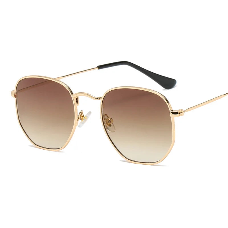 🕶️ Men’s Hexagon Sunglasses 😎 | Unisex Metal Frame ✨ | Retro Gold Tea Shades 🔶 | Fishing & Outdoor Eyewear 🎣🌞 | UV400 Protection 🛡️