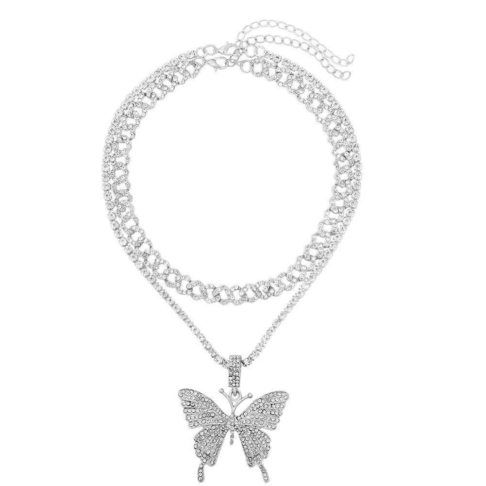 π¦π Bling Butterfly Pendant Necklace β Crystal Cuban Chain for Women β¨πΈ
