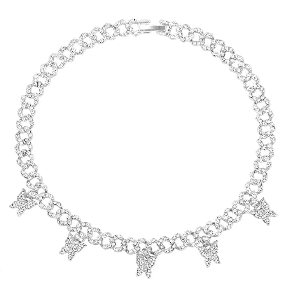 π¦π Bling Butterfly Pendant Necklace β Crystal Cuban Chain for Women β¨πΈ