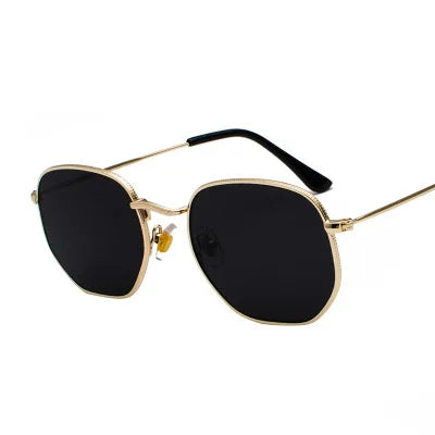 🕶️ Men’s Hexagon Sunglasses 😎 | Unisex Metal Frame ✨ | Retro Gold Tea Shades 🔶 | Fishing & Outdoor Eyewear 🎣🌞 | UV400 Protection 🛡️