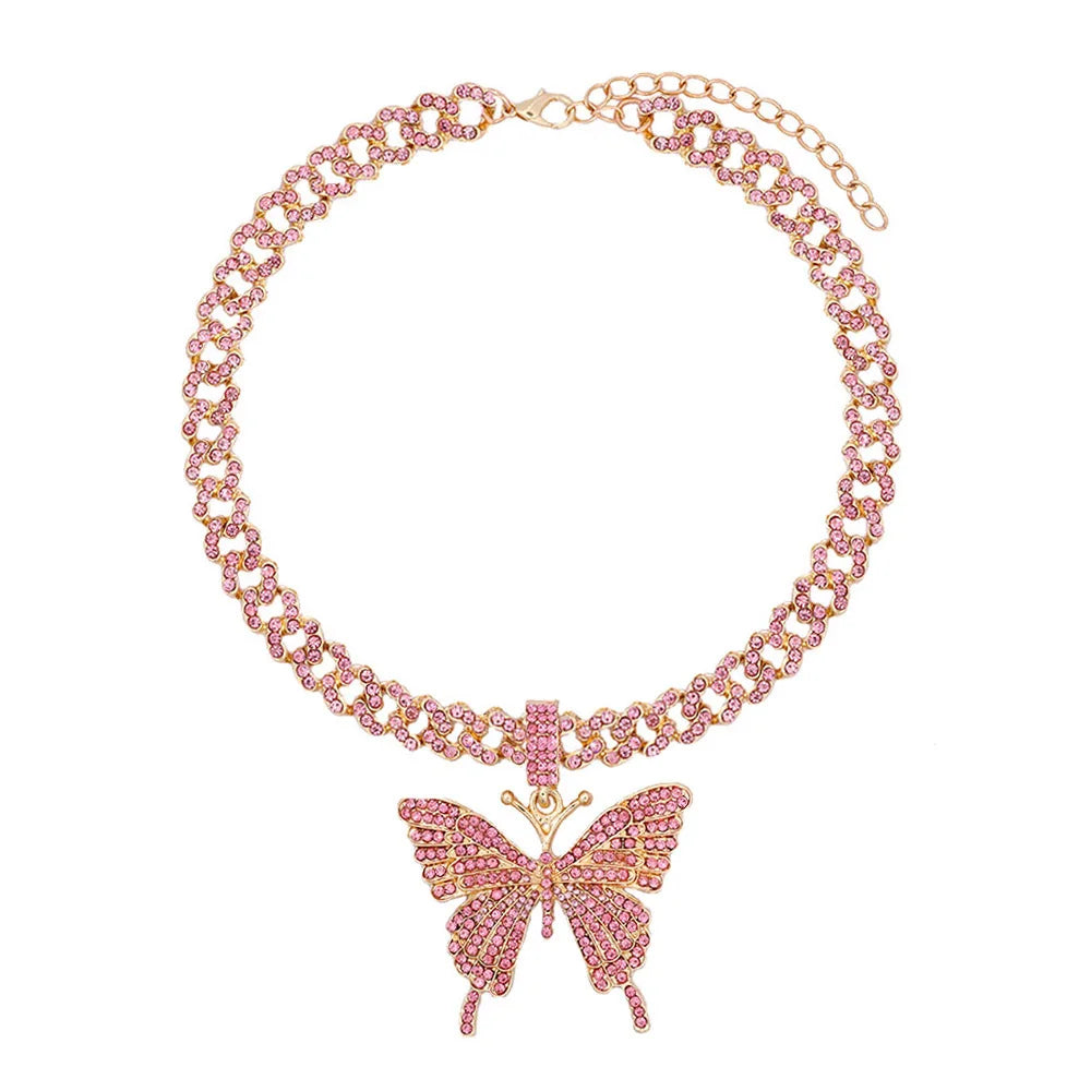 π¦π Bling Butterfly Pendant Necklace β Crystal Cuban Chain for Women β¨πΈ