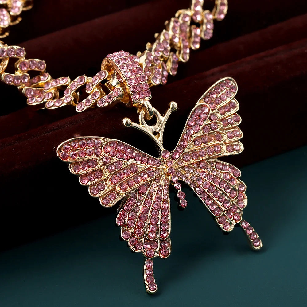 π¦π Bling Butterfly Pendant Necklace β Crystal Cuban Chain for Women β¨πΈ