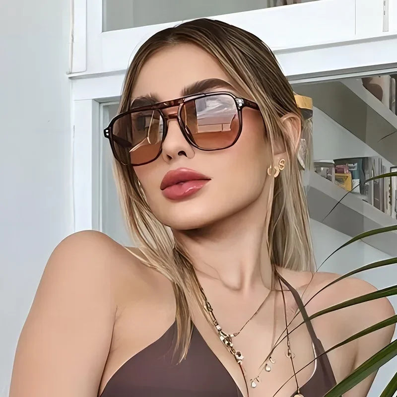 🕶️ Vintage Square Sunglasses 😎 | Unisex Thick Frame ✨ | Double Bridge Style 👓 | Chic Polygon Shades 🔥 | UV400 Protection 🌞 | Women & Men’s Eyewear 💃🕺