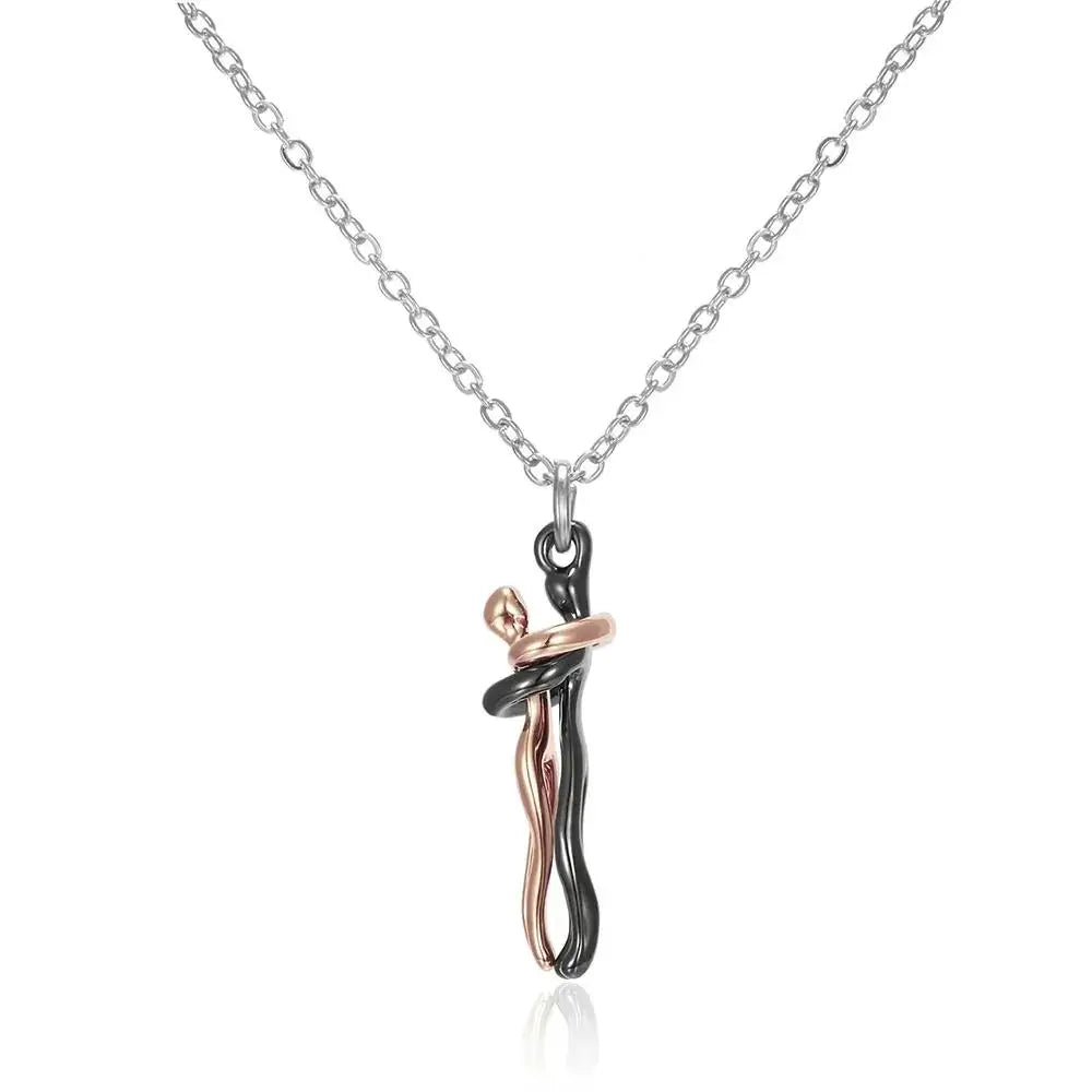 💖✨ Hip Hop Embrace Couple Pendant – Lovers’ Hug Necklace ✨💖