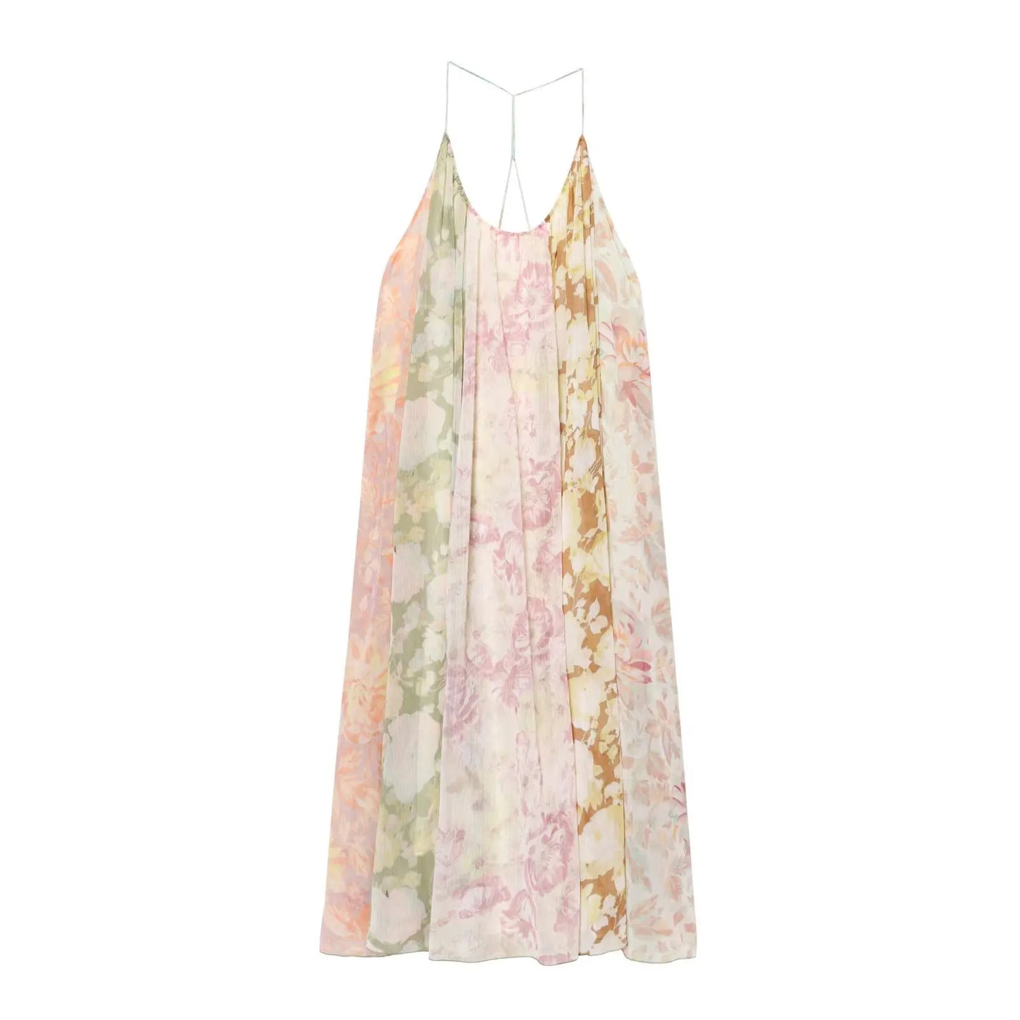 Women's Flower Print Backless Midi Dress