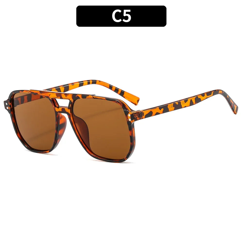 🕶️ Vintage Square Sunglasses 😎 | Unisex Thick Frame ✨ | Double Bridge Style 👓 | Chic Polygon Shades 🔥 | UV400 Protection 🌞 | Women & Men’s Eyewear 💃🕺
