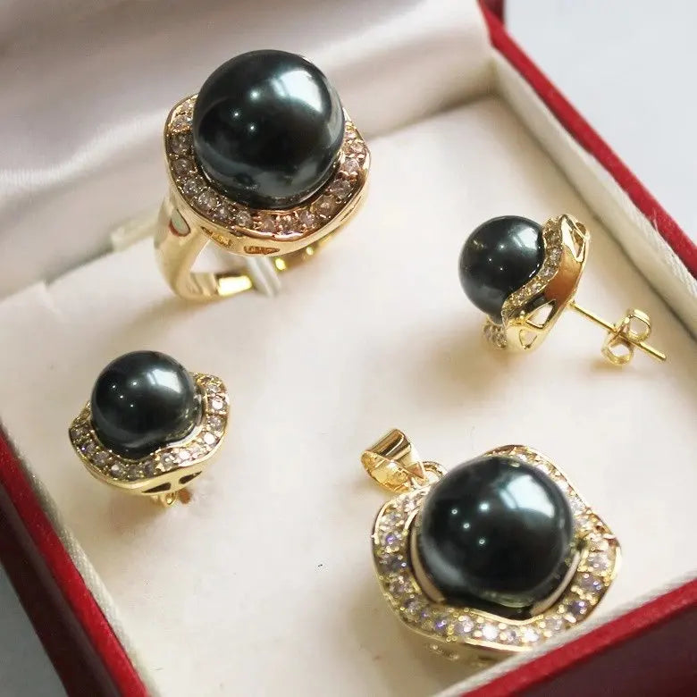 π€β¨ White South Sea Shell Pearl Jewelry Set β Necklace, Earrings & Ring (10mm & 14mm) β¨π€