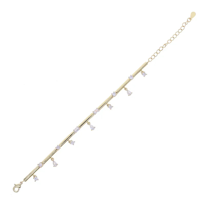 πβ¨ 2025 Bling Geometric CZ Drop Charm Bracelet β Gold Bamboo Link Chain β¨π