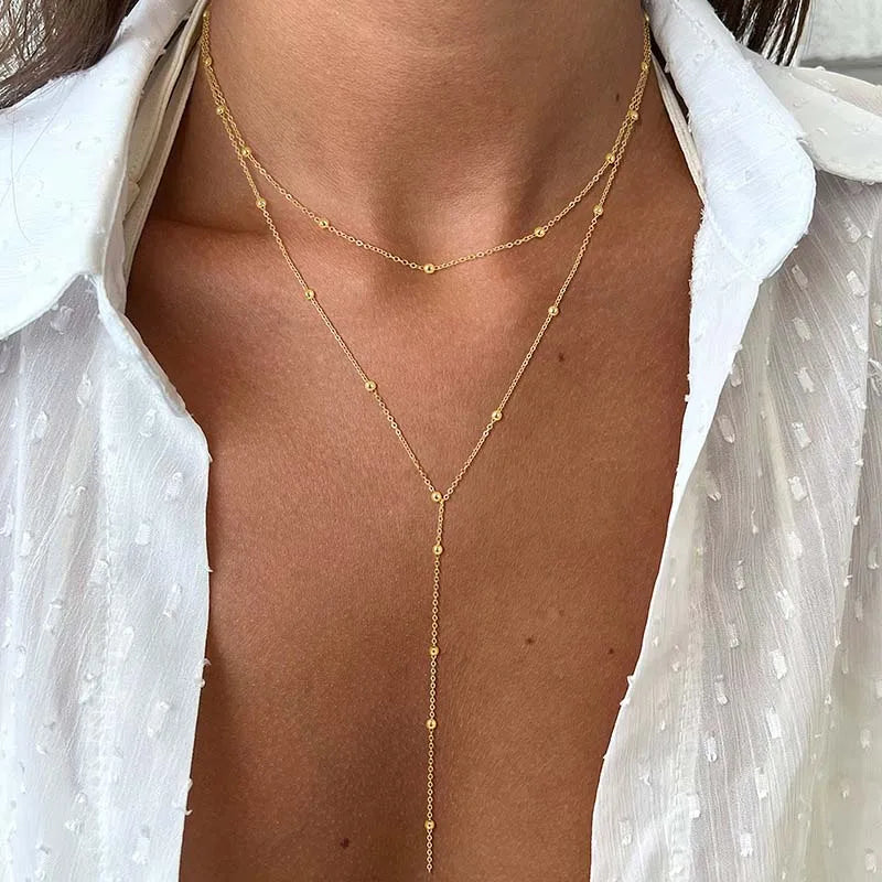 πβ¨ Gold Plated Lariat Necklace β Double Layered Choker & Long Chain β¨π