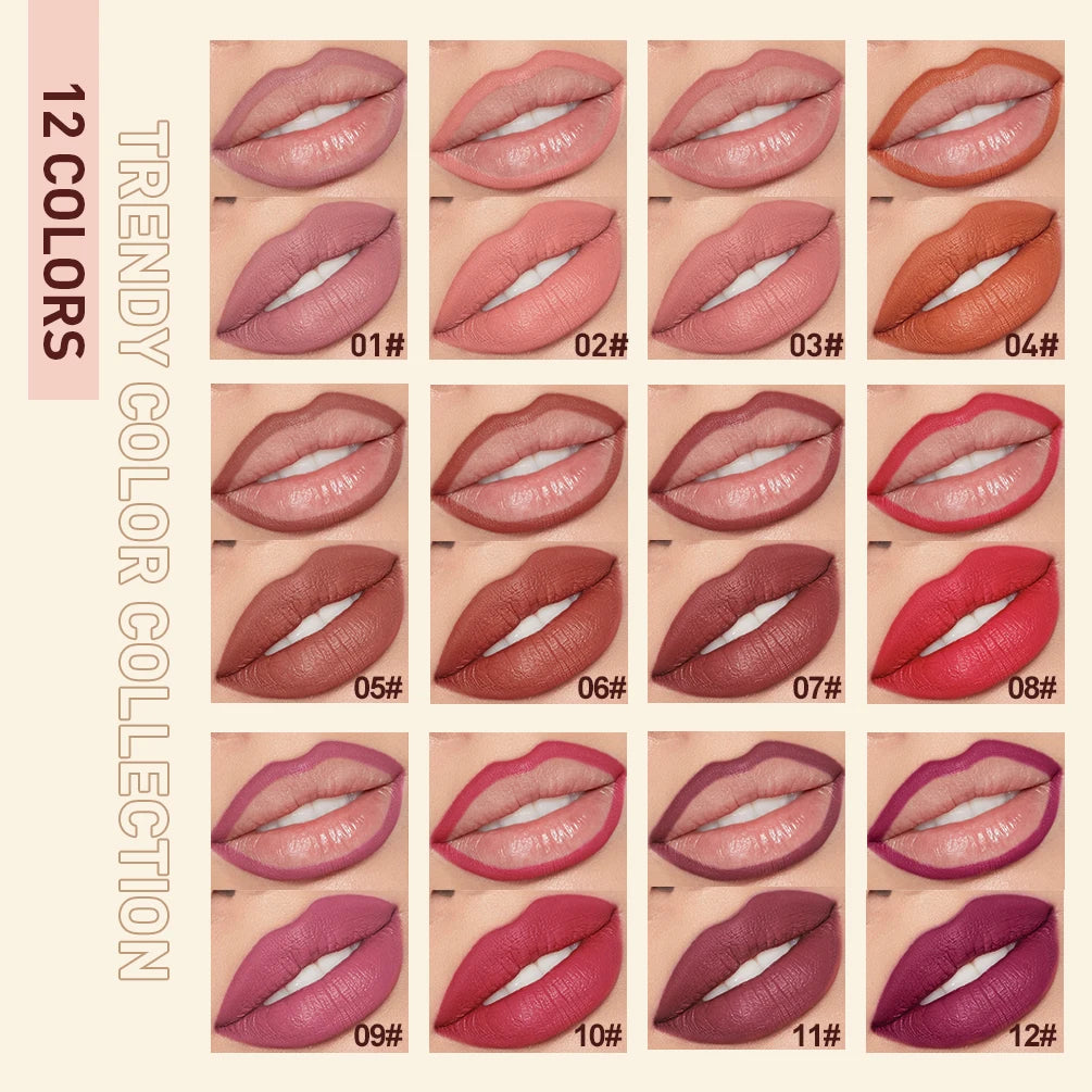 QIBEST Matte Nude Lipstick Pen β βοΈ Lipliner & π Lipstick 2-in-1 | β³ Long-lasting | π§ Waterproof | πΉ 12 Colors | π Perfect Lip Contour