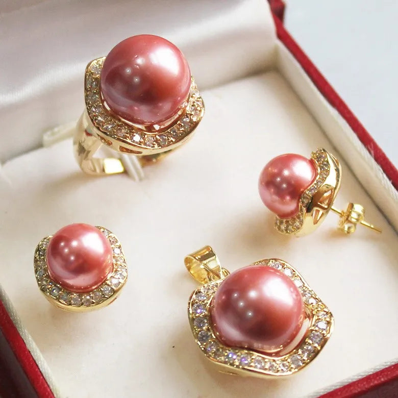 π€β¨ White South Sea Shell Pearl Jewelry Set β Necklace, Earrings & Ring (10mm & 14mm) β¨π€