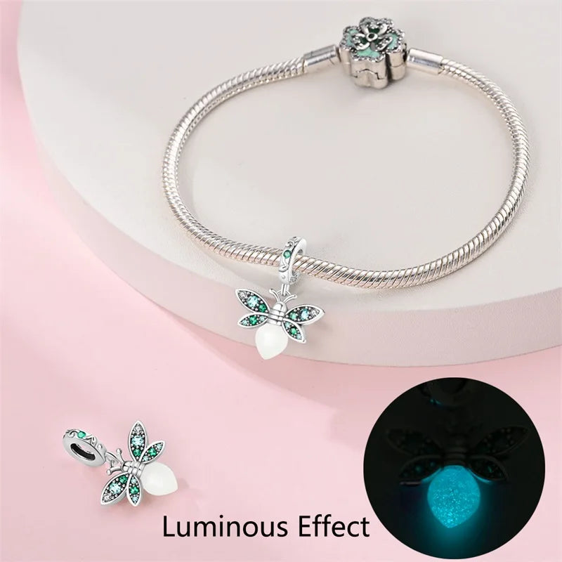 πβ¨ 925 Sterling Silver Luminous Firefly Charm β Green Zircon Bead Pendant β¨π