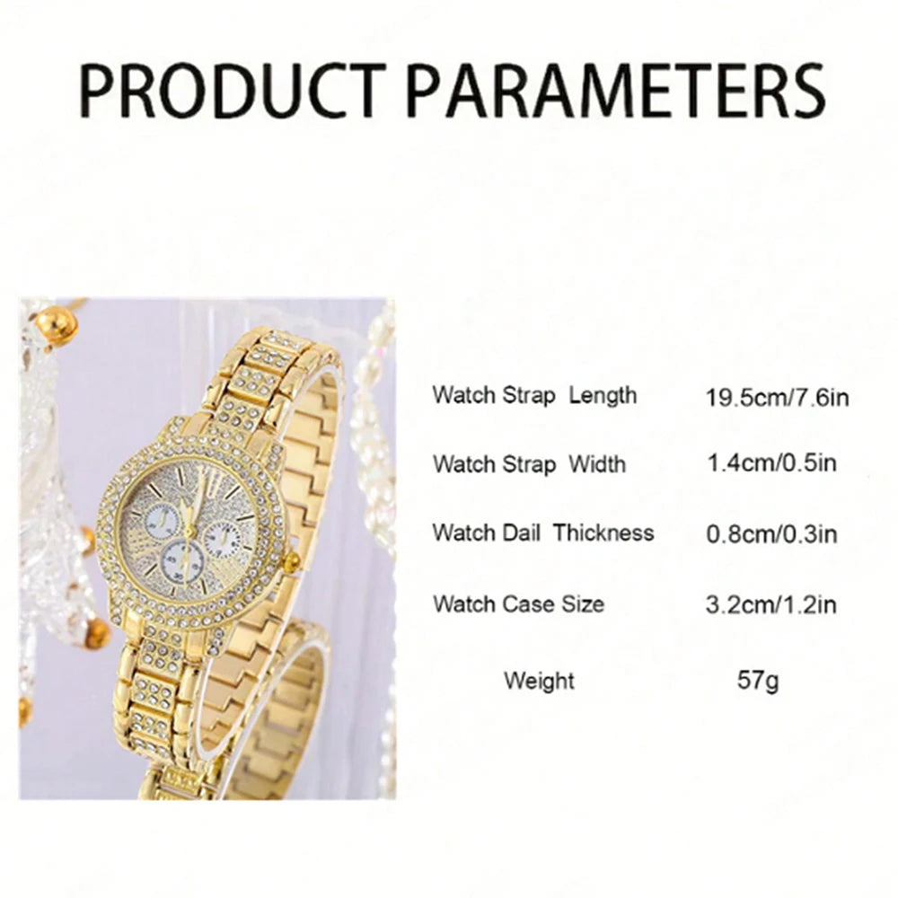 πβ¨ Womenβs Luxury Quartz Watch & Jewelry Set β Gold with Rhinestones β¨π