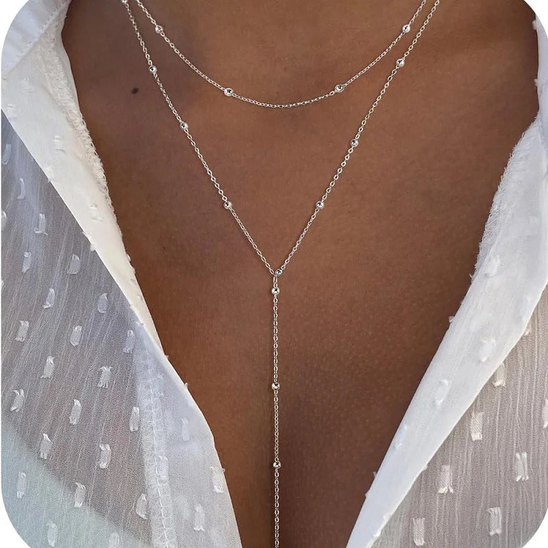 πβ¨ Gold Plated Lariat Necklace β Double Layered Choker & Long Chain β¨π
