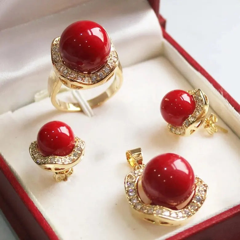 π€β¨ White South Sea Shell Pearl Jewelry Set β Necklace, Earrings & Ring (10mm & 14mm) β¨π€
