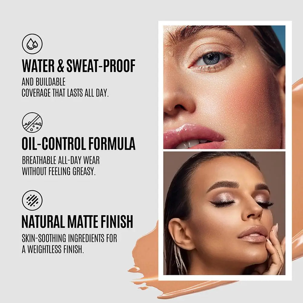 π Professional Makeup Kit β¨ | Natural Matte Liquid Foundation π§΄ | Full Coverage 24H π | Includes Flat Top Brush ποΈ & Sponge π§½ | Lightweight Long-Lasting Makeup π