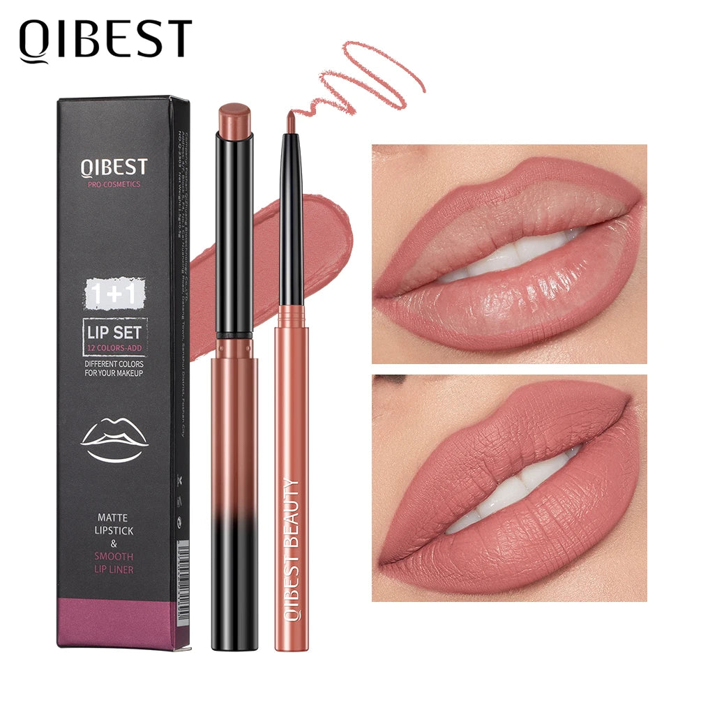 QIBEST Matte Nude Lipstick Pen β βοΈ Lipliner & π Lipstick 2-in-1 | β³ Long-lasting | π§ Waterproof | πΉ 12 Colors | π Perfect Lip Contour