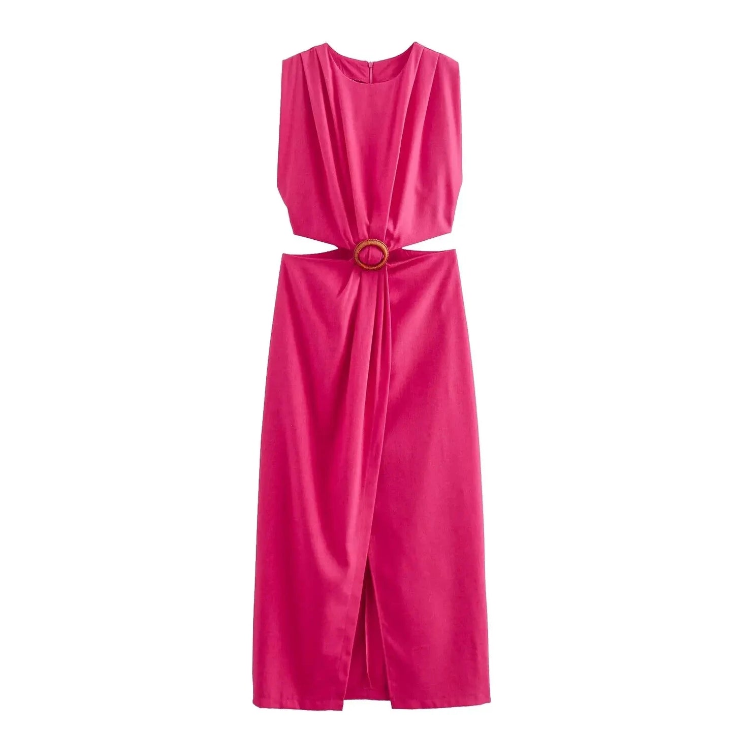 Women's Hollow Out Slit Long Dress - O-Neck Sleeveless Beach Dress